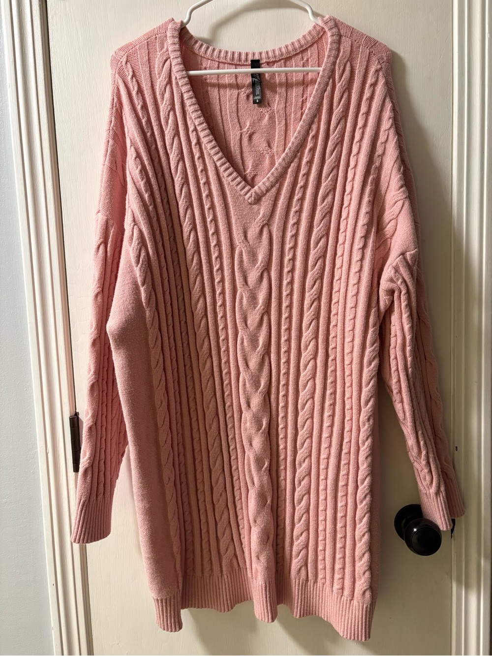 torrid Dusty Pink Cable-Knit V-Neck Tunic Sweater